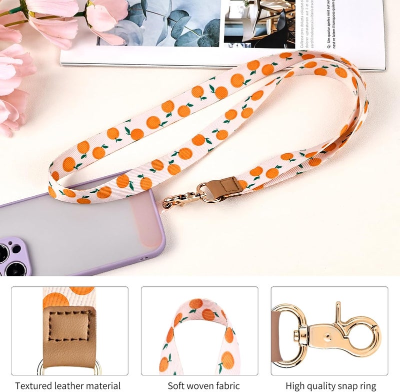 Knagsfa Badge Lanyard for Keys, Neck Lanyard Strap with Dual Keyrings Metal Hook for ID Badges, Long Cute Lanyard Keychain for Women Girls, Fresh Oranges - Image 4